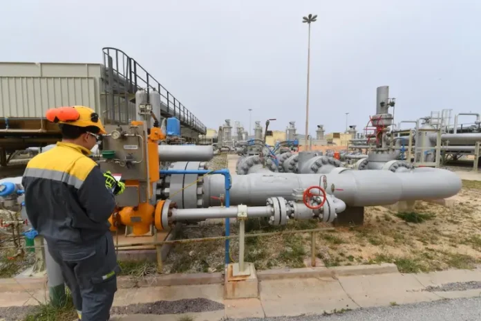 An employee works on the trans-Mediterranean pipeline
