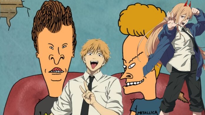 Beavis and Butt-head dress up as Danji and Power from Chainsaw Man.


